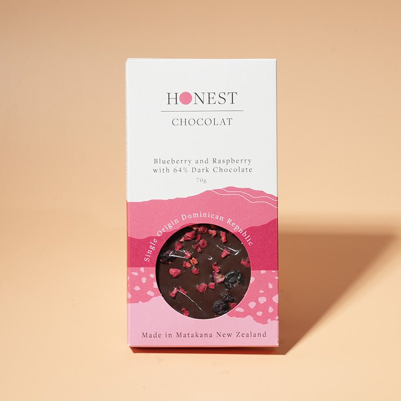 Blueberry & Raspberry - Dark Chocolate Bar - 64% Cacao