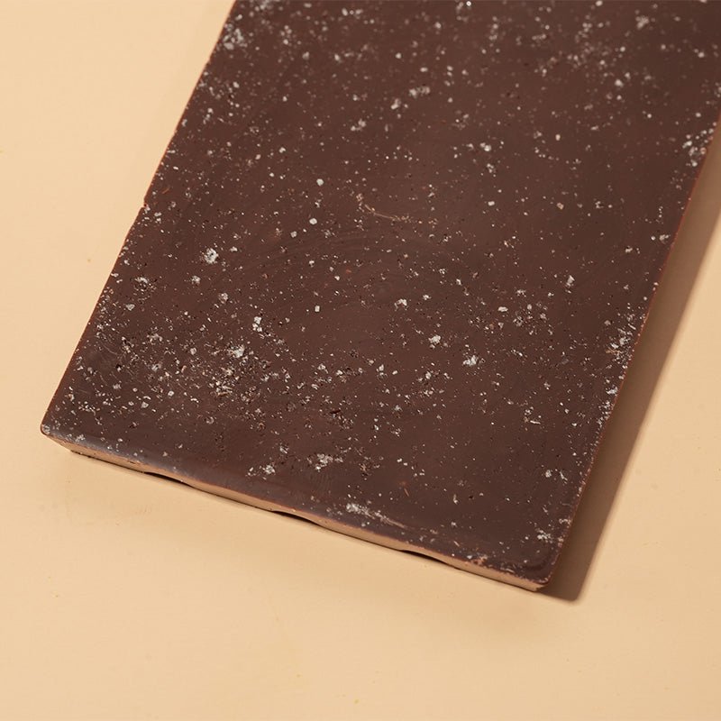 Close-up of Marlborough Sea Salt - Dark Chocolate Bar - 72% Cacao