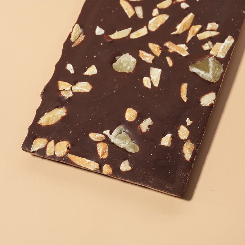 Close-up of Pineapple and Almond - 88% Dark Chocolate Bar