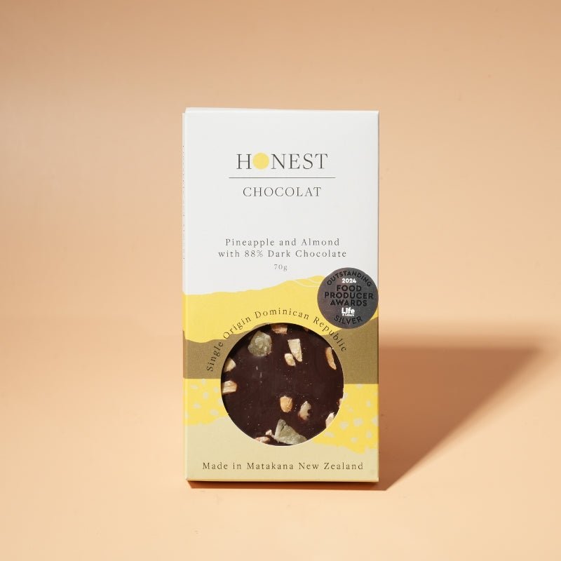 Pineapple and Almond - 88% Dark Chocolate Bar - Honest Chocolat