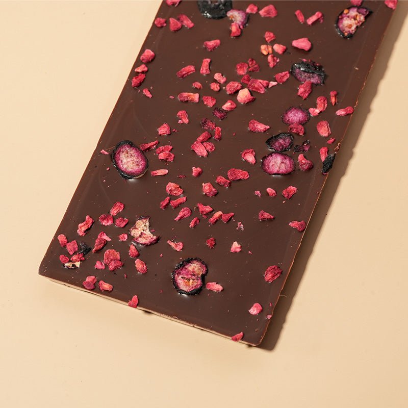 Blueberry & Raspberry - Dark Chocolate Bar - 64% Cacao
