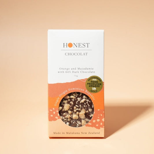 Orange & Macadamia - Dark Chocolate Bar - 64% Cacao